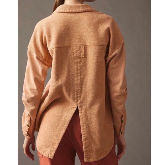 Pilcro Anthropologie Jacket Distressed Terry Shacket Utility Peach - Picture 3 of 10